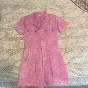 Pink Denim Short Sleeve Romper